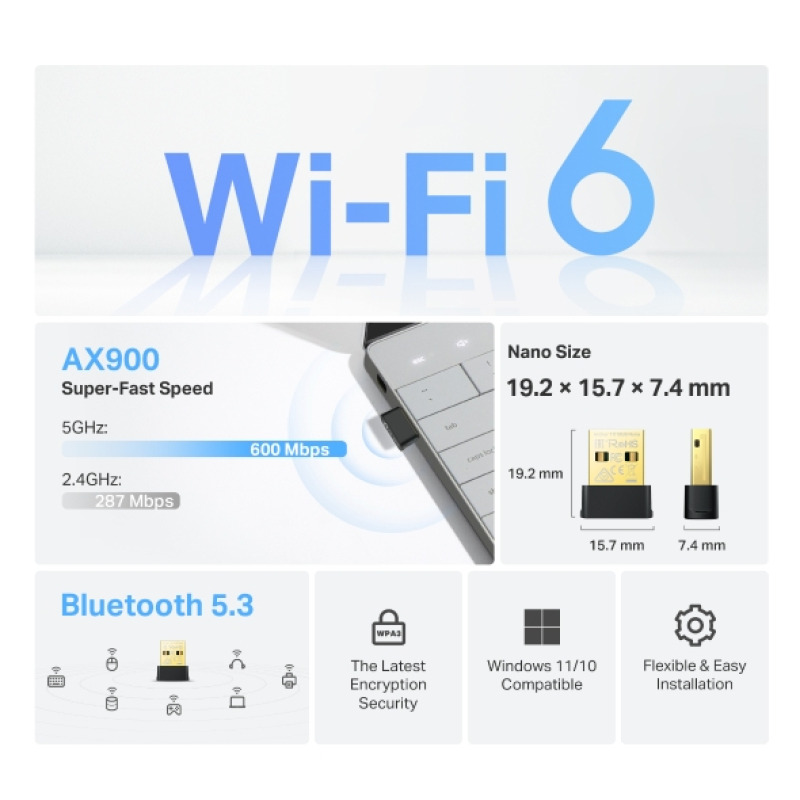 ADAPTADOR USB / TP-LINK /ARCHER TX10UB NANO / AX900 NANO WI-FI 6 BLUETOOTH USB ADAPTER image 5